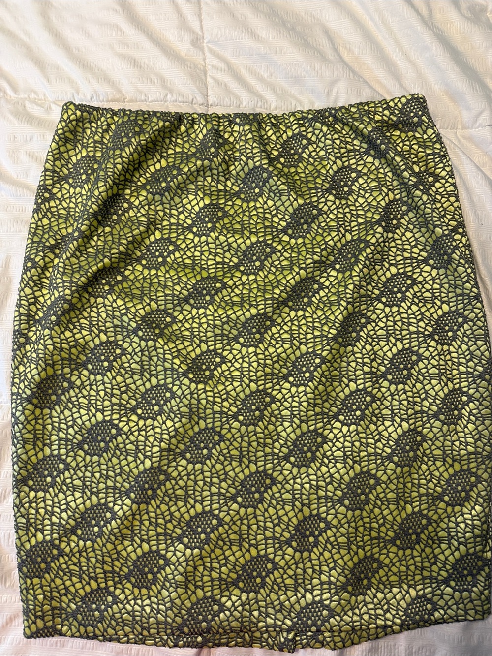 Massimo Green and Grey Lace Patterned Pencil Skirt